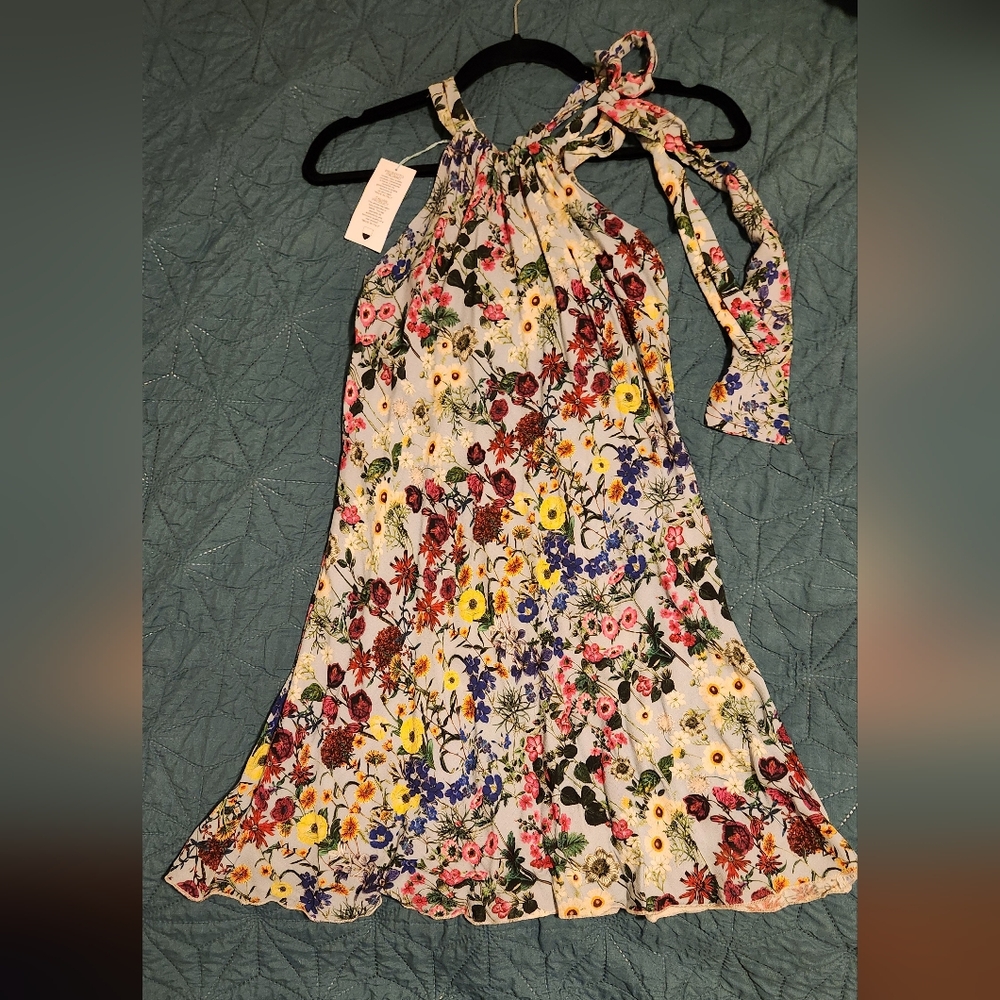 Italian Colorful Floral Haulter Dress - S